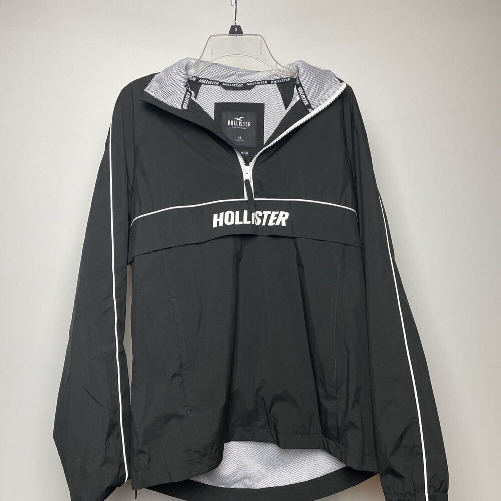 Hollister Black Half Zip Windbreaker Mens Medium M EUC